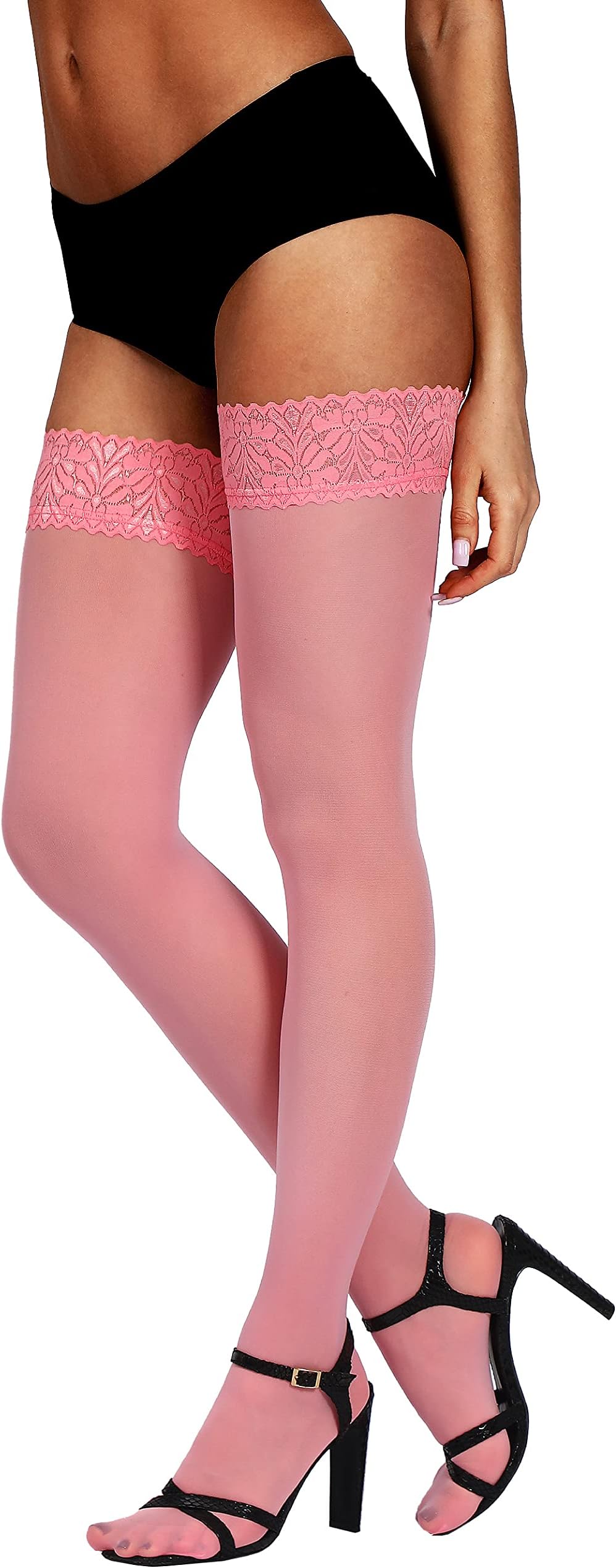 Semi Sheer Stay Up Lingerie Thigh High Stockings Lace Top Size A-F