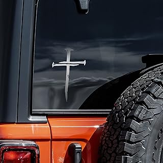 Cross with Nails Decal Vinyl Sticker Auto Car Truck Wall Laptop | Silver | 4" x 6"