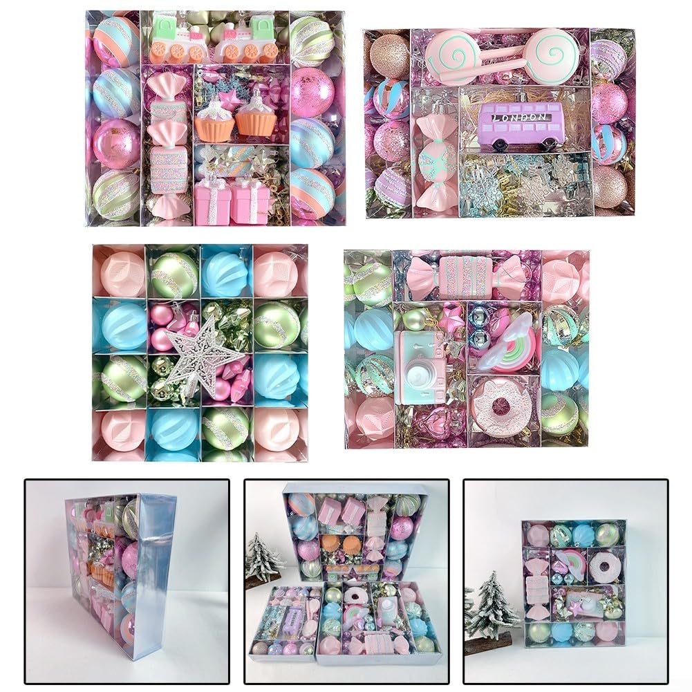 Dekoratives Anhänger-Set mit Macaron-Designs, bezaubernde Weihnachtskugeln mit Süßigkeiten- und Schneeflocken-Formen für Cheer (80 Stück)