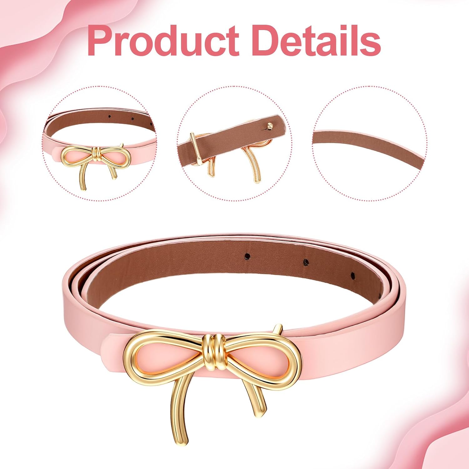 Ymapinc Light Pink Belt Women, PU Leather Adjustable Bow Skinny Belt for Dresses Jeans Pants Shirts, Elegant Stylish Ladies Decorative Fashion Accessory (Width: 0.55inch) image 3