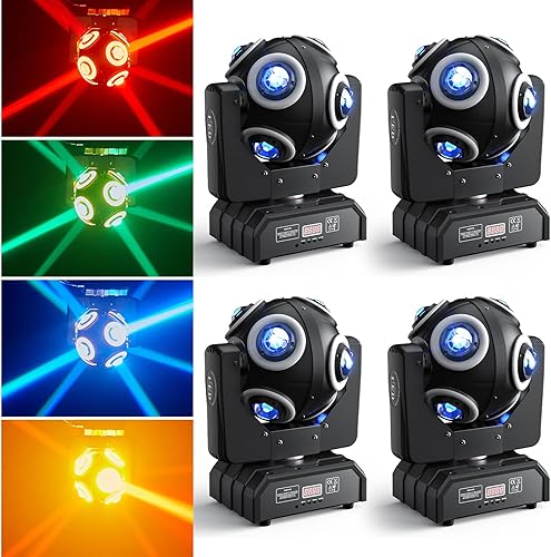 Miniatura 8 de Luz de cabeza móvil de 150 W, 8 LED RGBW rotación de 360 , luz de DJ DMX 512 14CH con cabezal móvil activado por sonido, luces de escenario para
