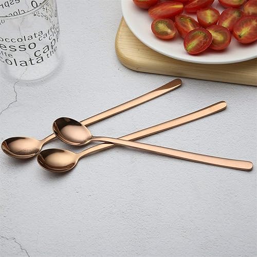 Miniatura 9 de Cuchara de mango largo, 9.25 pulgadas, cucharadita de acero inoxidable helado, cucharas chapadas de titanio coloridas para mezclar, té, batidos,