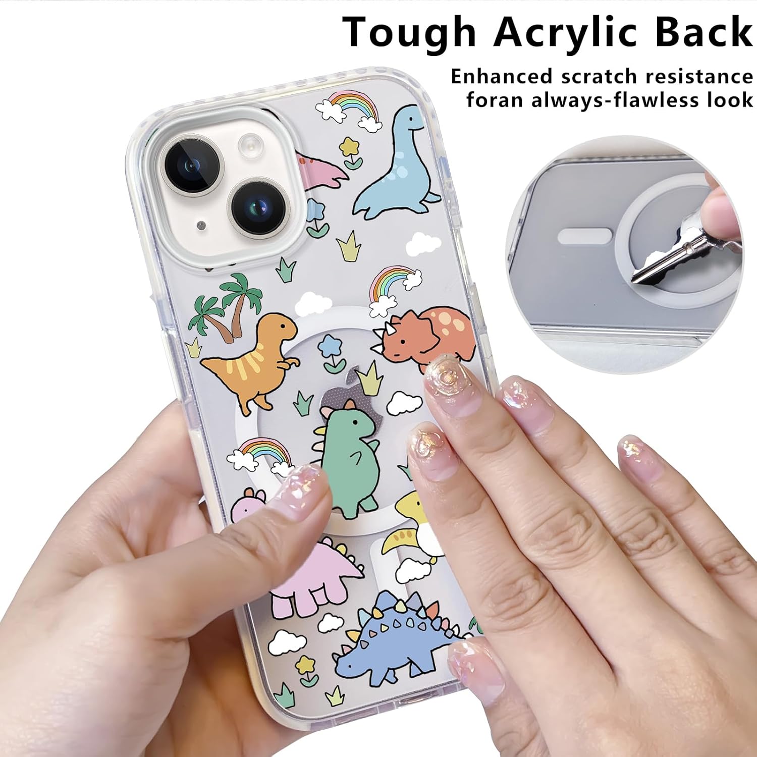 Little Dinosaur for iPhone 15 Case,MagSafe Compatible,Matte Soft Slim Shockproof Cover,Anti-Fingerprint,Anti-Yellowing,Anti-Scratch Back,Magnetic Phone Case for Women,Girl,Cute,Girly,Clear - Image 6