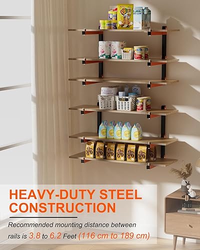 Miniatura 4 de Estante de almacenamiento de madera, soporte de pared para madera, estantes de almacenamiento de madera resistente con sistema de 9 niveles,