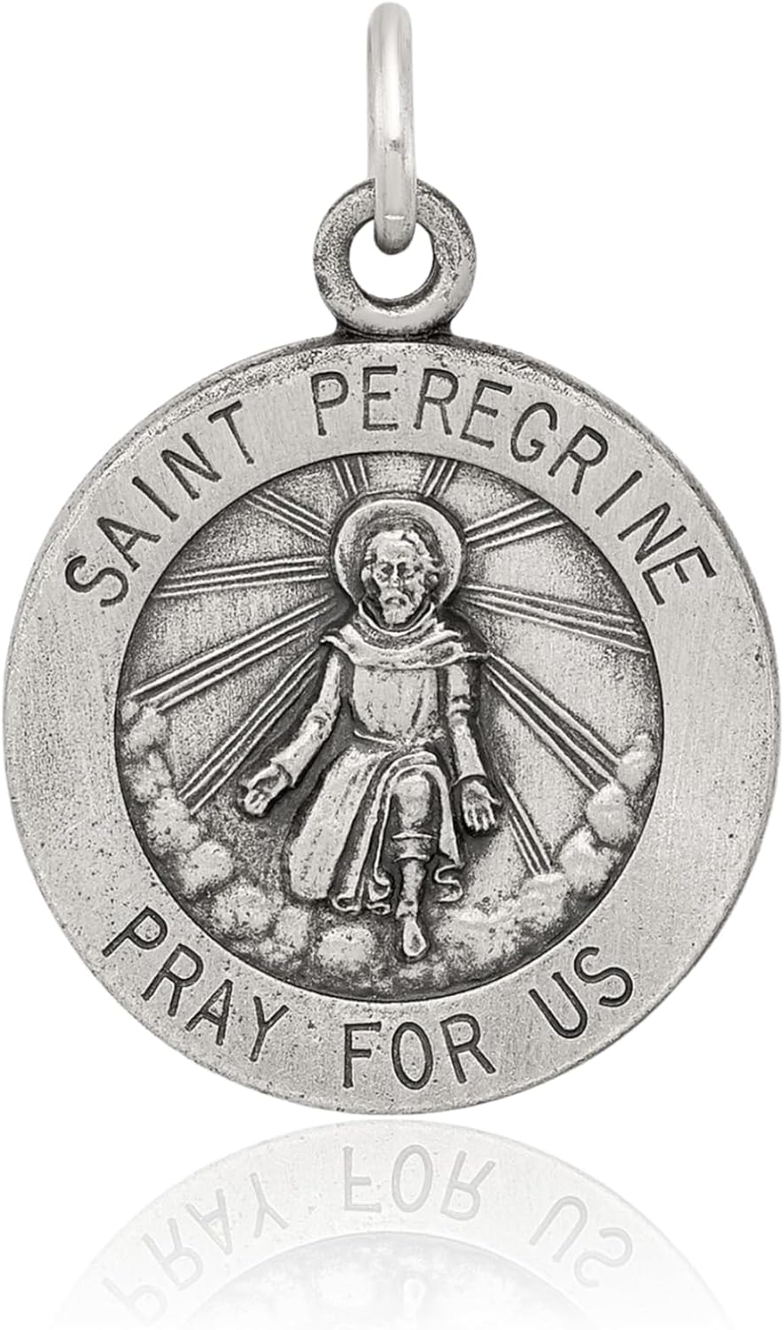 IceCarats 925 Sterling Silver Vintage Medium Saint Peregrine Medal Pendant Necklace 20mm 3/4 inch Brushed, Engravable For Her