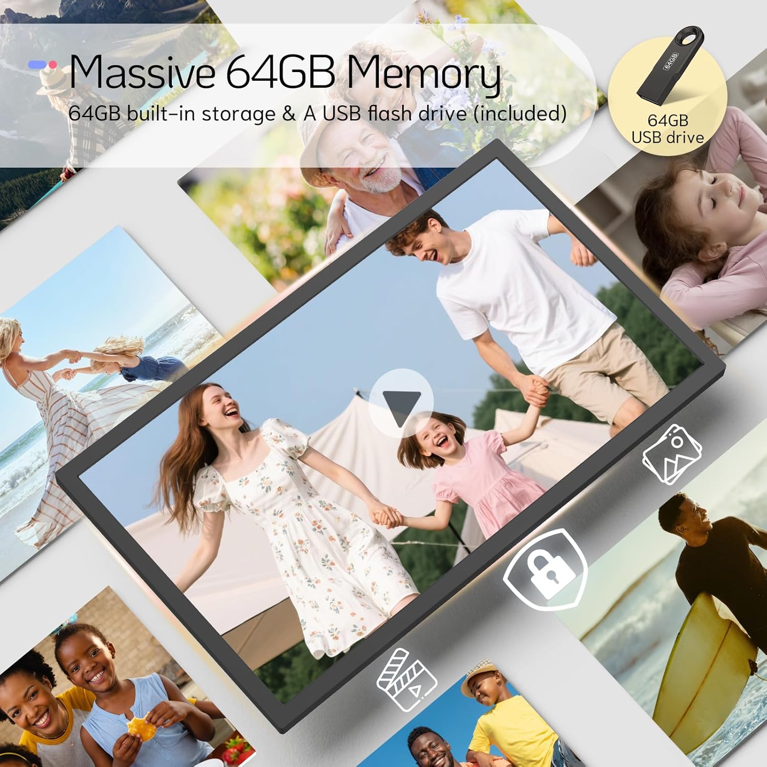 NexFoto 27 Inch Touchscreen Digital Picture Frame, FHD WiFi Photo Frame Electronic, 64GB Digital Frame, Add Photos from Google Photos, Upload Videos, Gifts for Christmas/Mom/Grandparents, Black