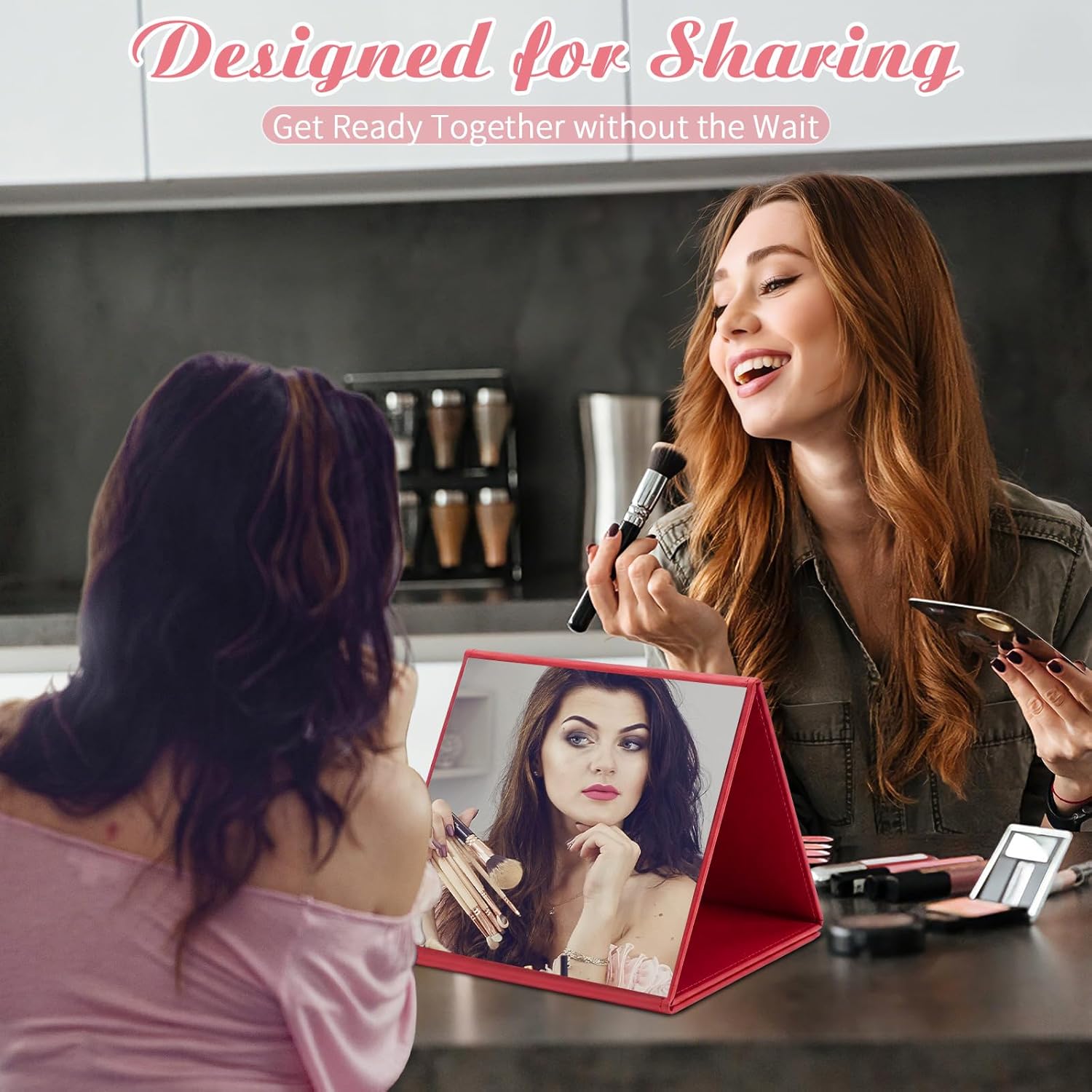 3 Way Foldable Full Length Mirror with Handle 31.89 x 11.22 Inches Leather Portable Camping Travel Hanging Folding Body Mirror for Makeup Dance Fitness Spa Hair Styling(Wine Red,Classic)