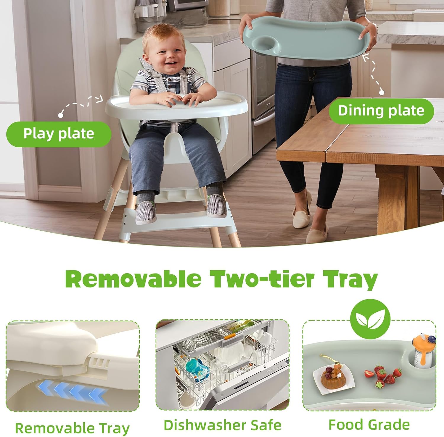 Baby High Chair, 4-in-1 Convertible Highchairs thumbnail 2