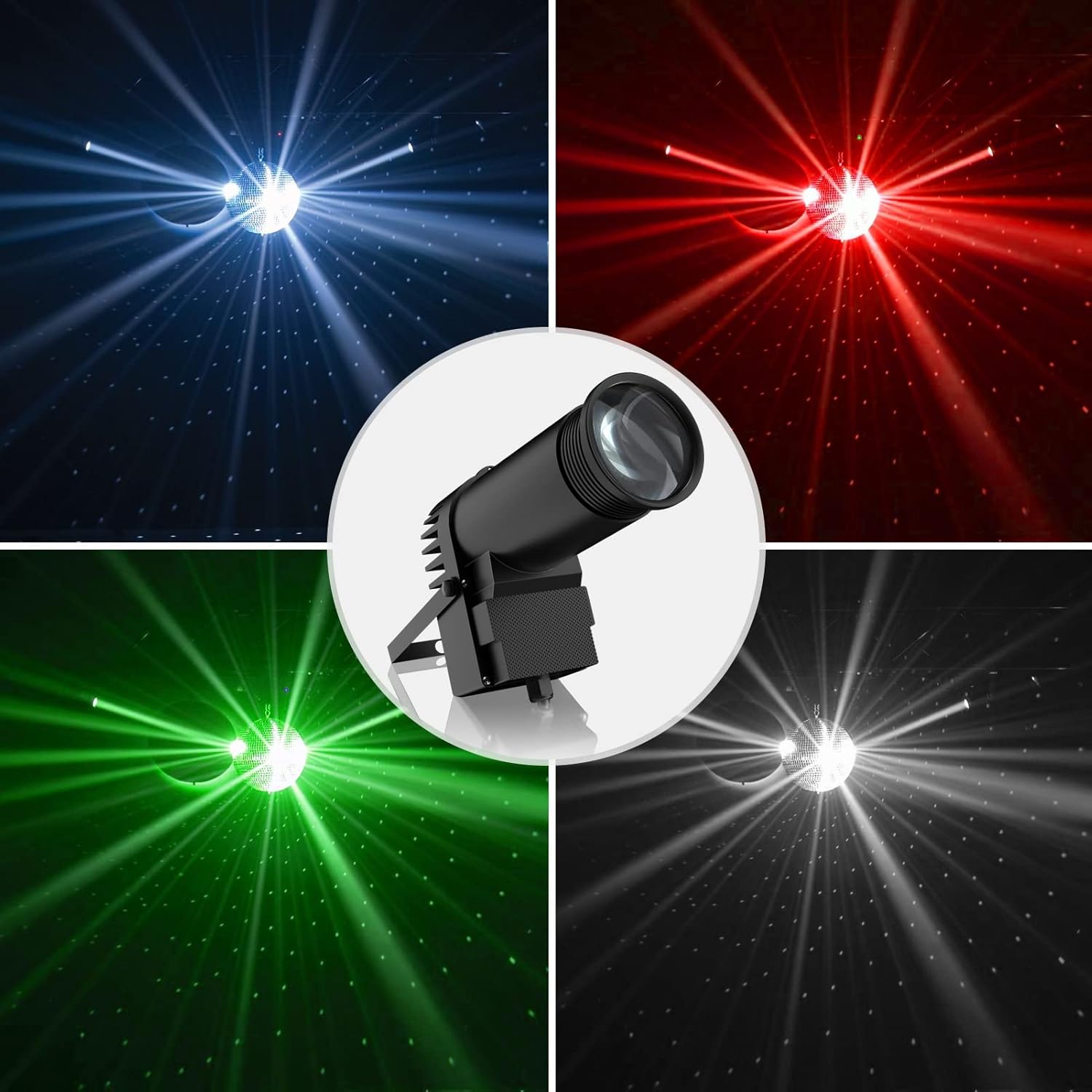 U`King Led Pinspot Light,Pinspot Light for Disco Ball 10W RGBW Bright Mirror Stage Spotlight Ball Beam 512DMX Manual Pin Spot Light Decorations for Wedding Club DJ Party Children's Theater Shows-1PC