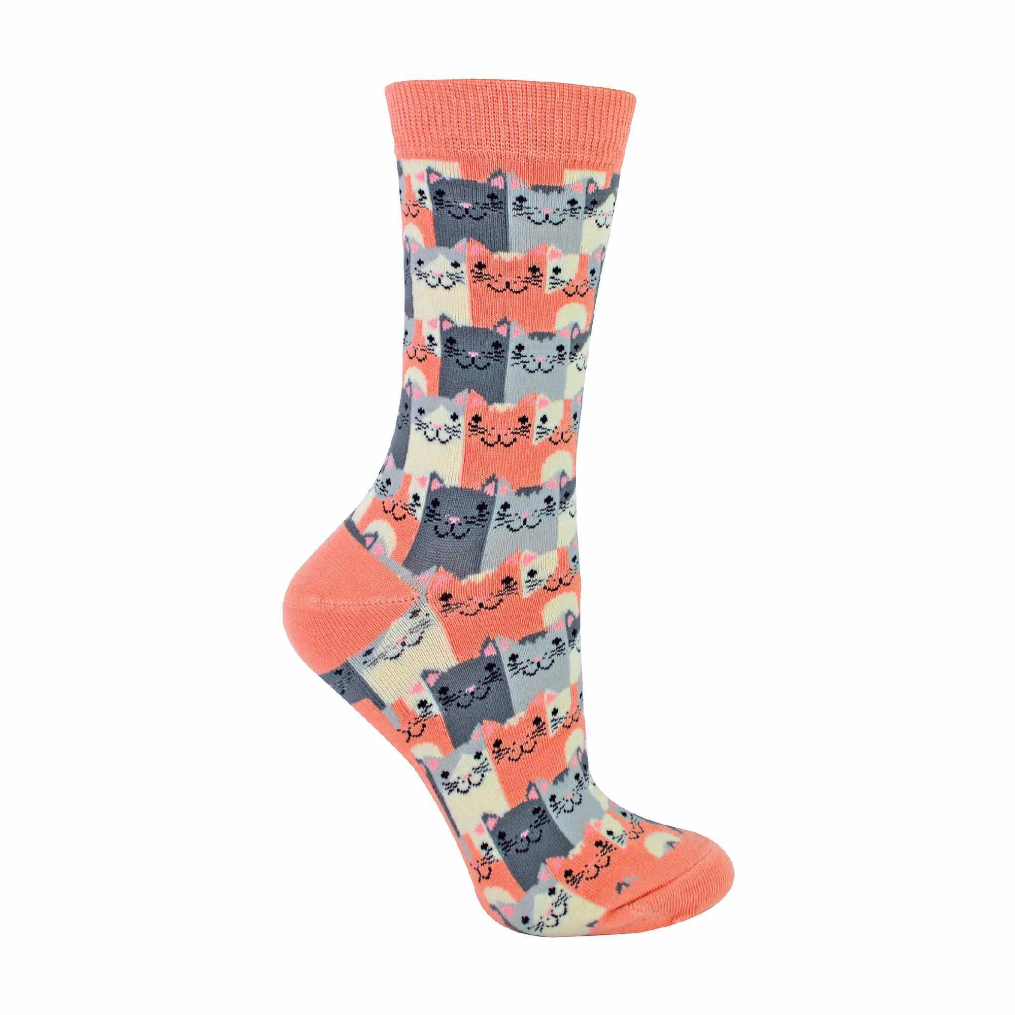 Miss Sparrow Women's Happy Cats (Pink) Novelty Cat Socks Breathable Funny Cute Animal Patterned Bamboo Socks For