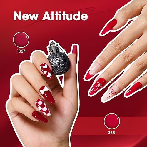Miniatura 5 de Gellen Juego de esmaltes de uñas de gel rojo, 6 colores de Navidad de invierno, borgoña, rojo sangriento, purpurina, esmalte UV para diseño de uñas,