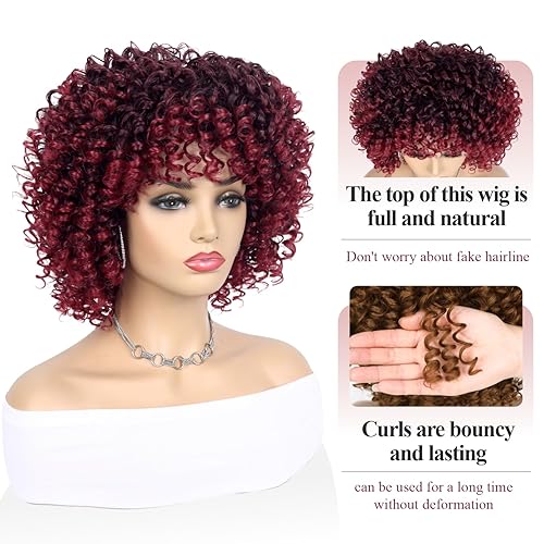Miniatura 5 de Lady Hanne Pelucas rizadas afro para mujeres negras peluca corta rizada con flequillo estilo Bob rizado de 14 pulgadas aspecto natural peluca
