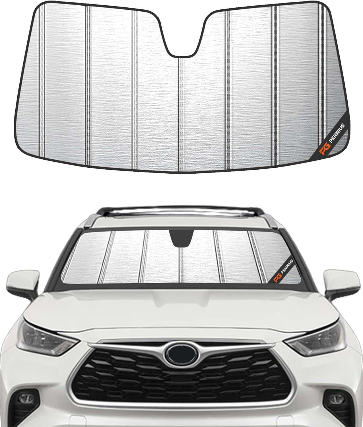 Windshield Sunshade for Toyota Highlander 2020-2025, Metallic Silver Finish
