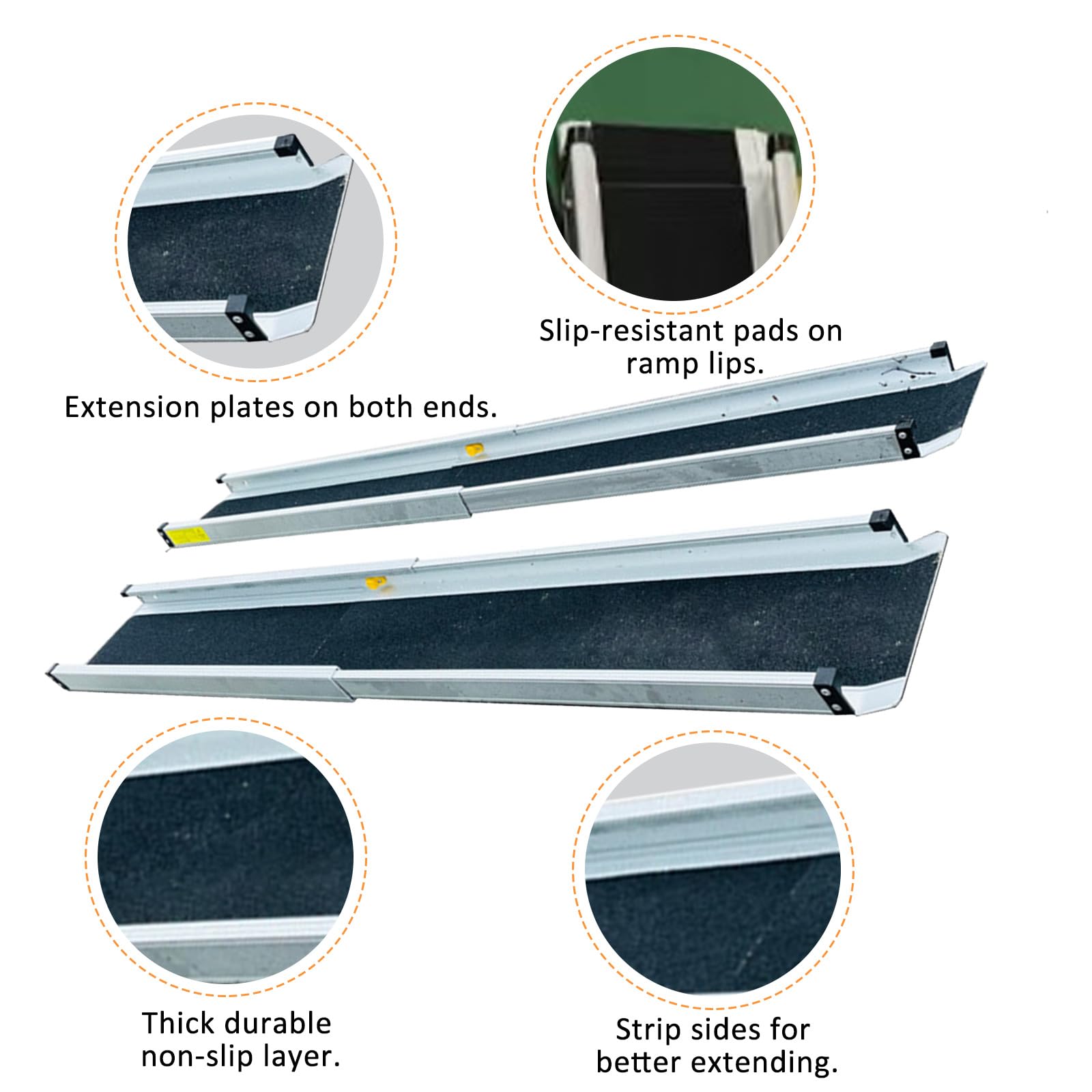 Rampa telescópica para silla de ruedas de 7 pies, rampa de umbral de aluminio portátil ajustable, rampa plegable para scooter de movilidad con superficie antideslizante para puerta del hogar