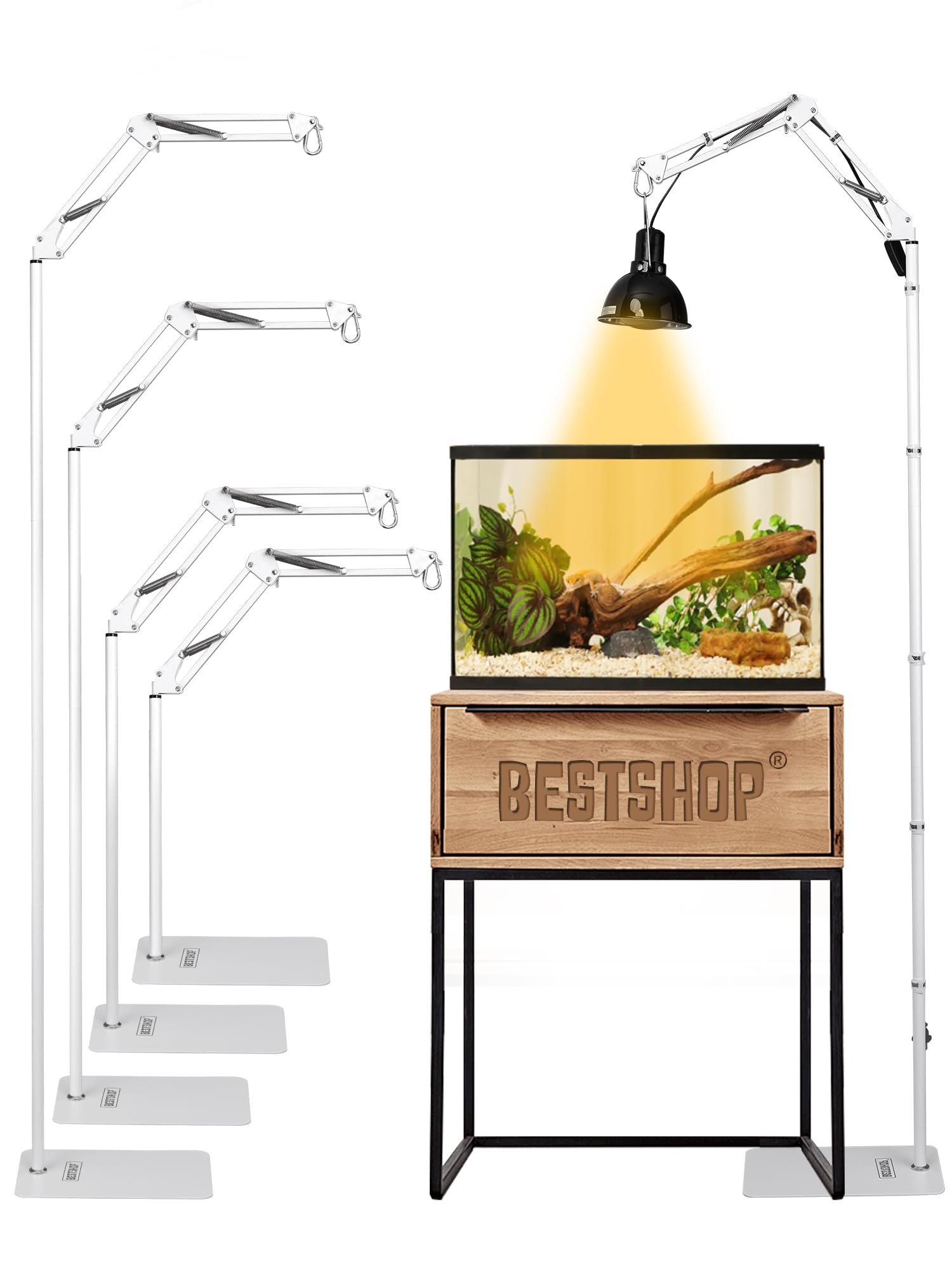Soporte para lámpara de reptil, soporte de lámpara de calor (15.7 a 74.3 pulgadas) con brazo oscilante ajustable de 360° para terrario, soporte de lámpara de calor de reptiles para dragones