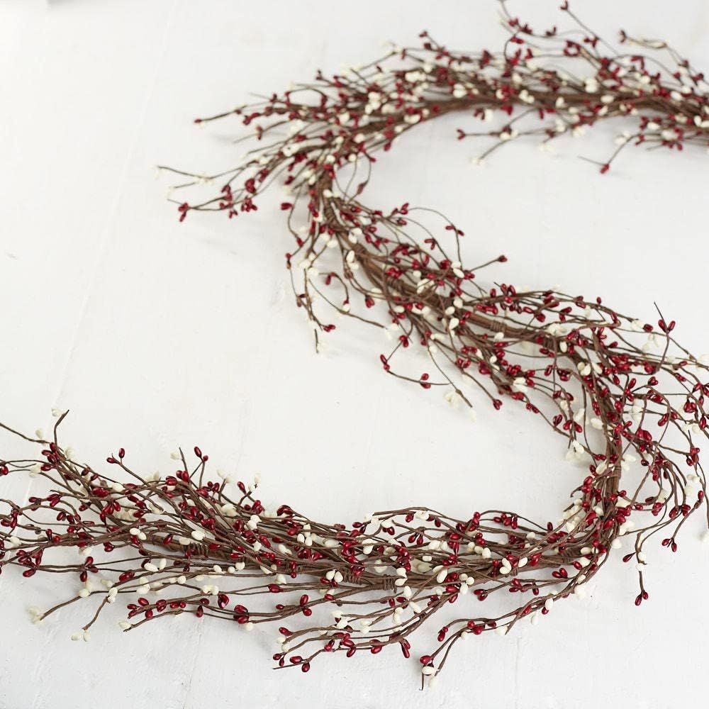 Fall and Thanksgiving Artificial Burgundy and Cream Pip Berry Garland - Year Round Rustic Berries, Farmhouse Home Decor for Table Arrangements, Fireplace Mantel, and Centerpiece Decorations (54" long)
