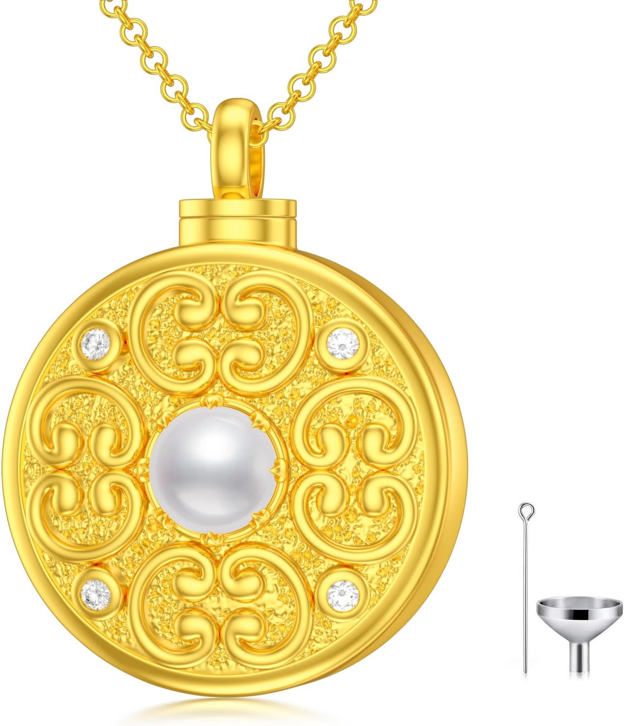 SOULMEET Gold Cremation Jewelry for Ashes, Round Shape Pearl Locket Necklace for Ashes to Keep Beloved Ones Human Dog Cat Always with You Keepsake Necklace Gift