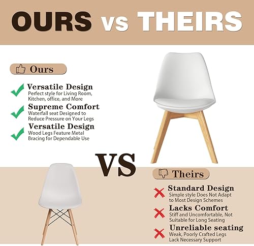 Miniatura 6 de Hesham Juego de 4 sillas auxiliares de comedor, cocina, sillas de comedor modernas de mediados de siglo con patas de madera y cojín de piel