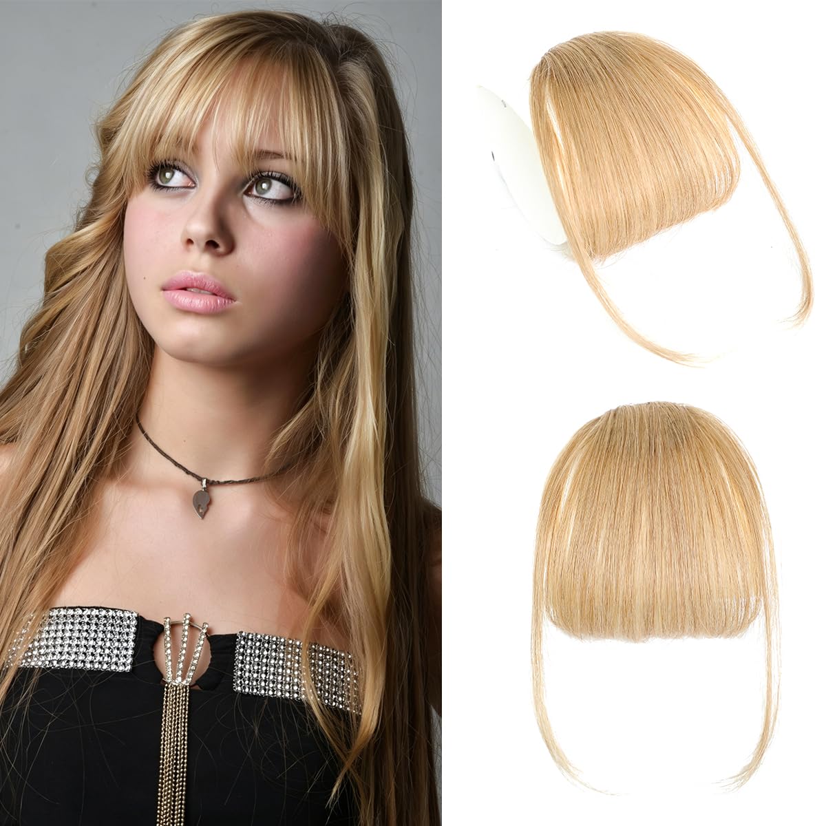 Clip in Bangs 100% Real Human Hair Extensions Natural Fake Bangs Hair Topper Clip on bangs Hair Pieces for women Fringe with Temples Hairpieces Faux Bangs for Daily Wear - Ash Light Brown