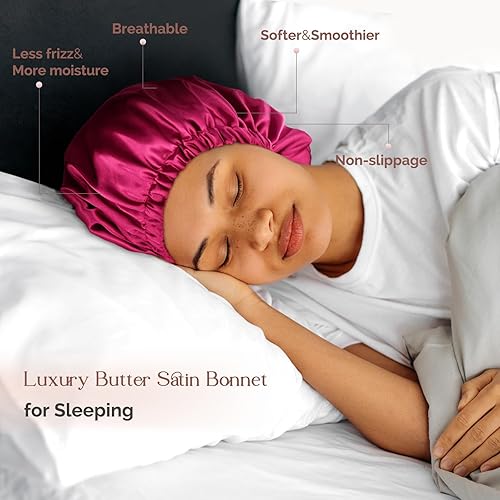 Miniatura 26 de YANIBEST Gorro de seda ajustable de doble capa de satén para dormir, gorros para mujeres, sombreros de cabello rizado natural, champán