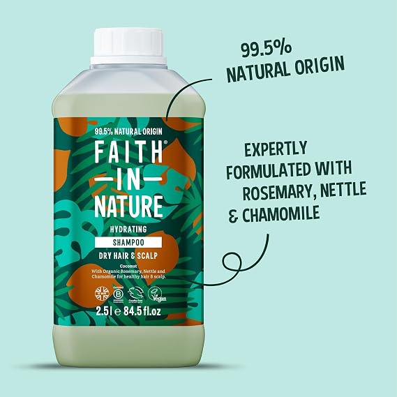 Faith In Nature Natural Shampoo - Vegan & Cruelty Free, No SLS or Parabens - 84.5 fl oz Refill Pack, Coconut