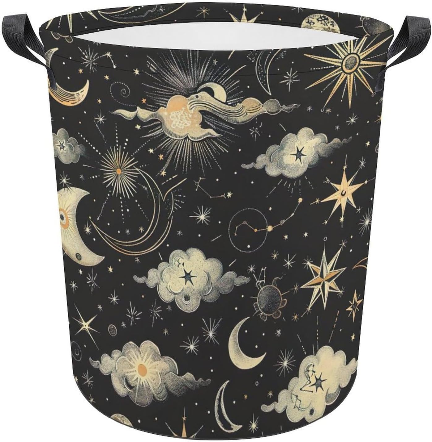 Stars And Moons Foldable Laundry Hamper with Handles, Waterproof Oxford Cloth Basket, Collapsible Storage for Bathroom Bedroom Dorm