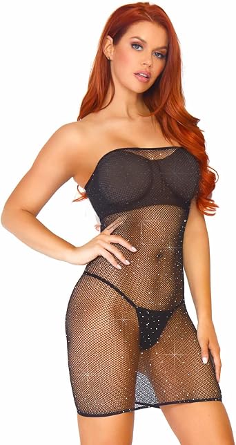 Leg Avenue Womens Crystalized Fishnet Convertible Tube Dress