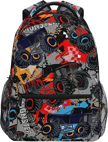 Krafig Monster Truck Car - Mochila escolar para niños, niñas, mochila escolar para escuela primaria, mochila de viaje, Monster Truck, Mochilas