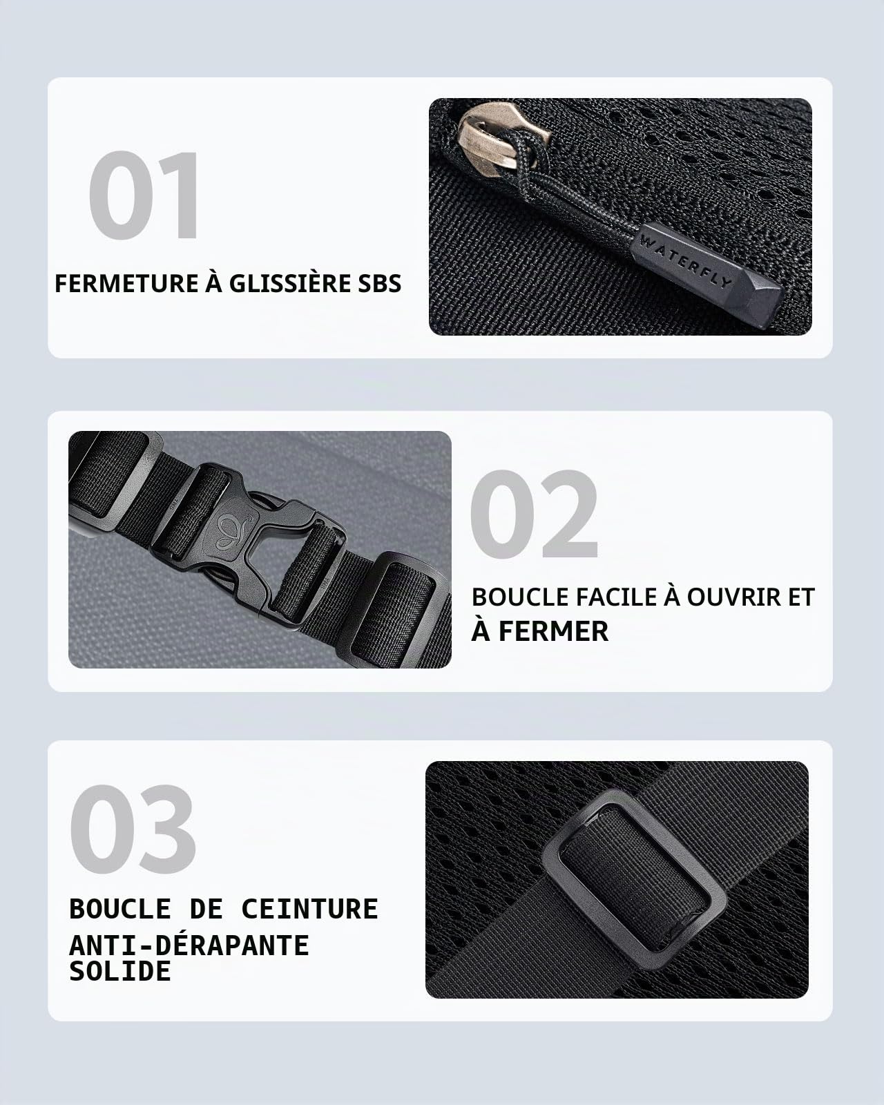 Waterfly Sac Banane Homme Femme: Étanche Unisexe Petite Sacoche Banane de Sport Ceinture allongée pour Randonnée Cyclisme Balade Ville Vacances Noir Foncé