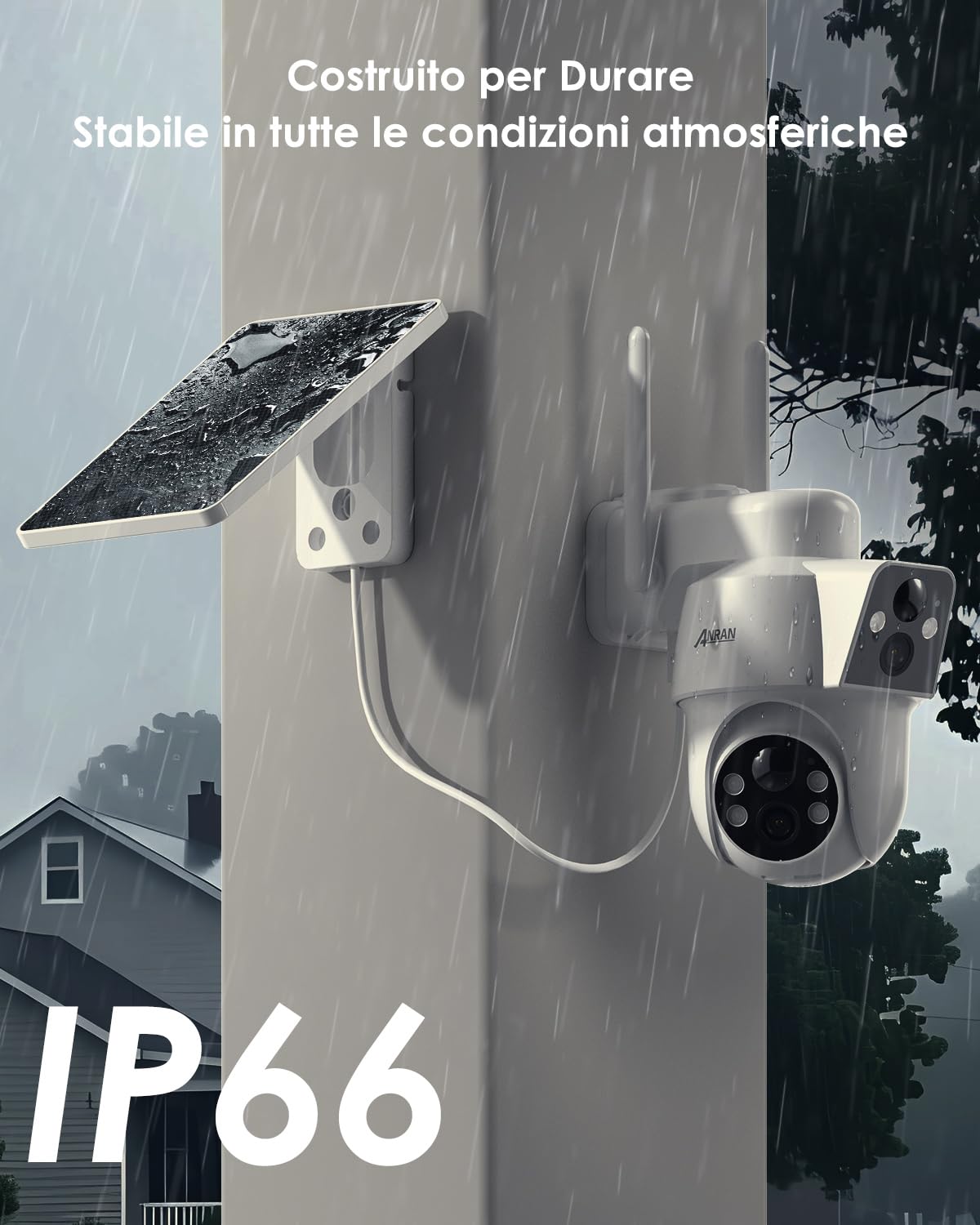 ANRAN 2-in-1 Dual-Lens 360°/180° WIFI Telecamera Esterno Solare, 2Pcs | 2K PTZ Telecamera CCTV Wireless con Visione notturna a Colori, Rilevamento del Movimento PIR, Audio Bidirezionale
