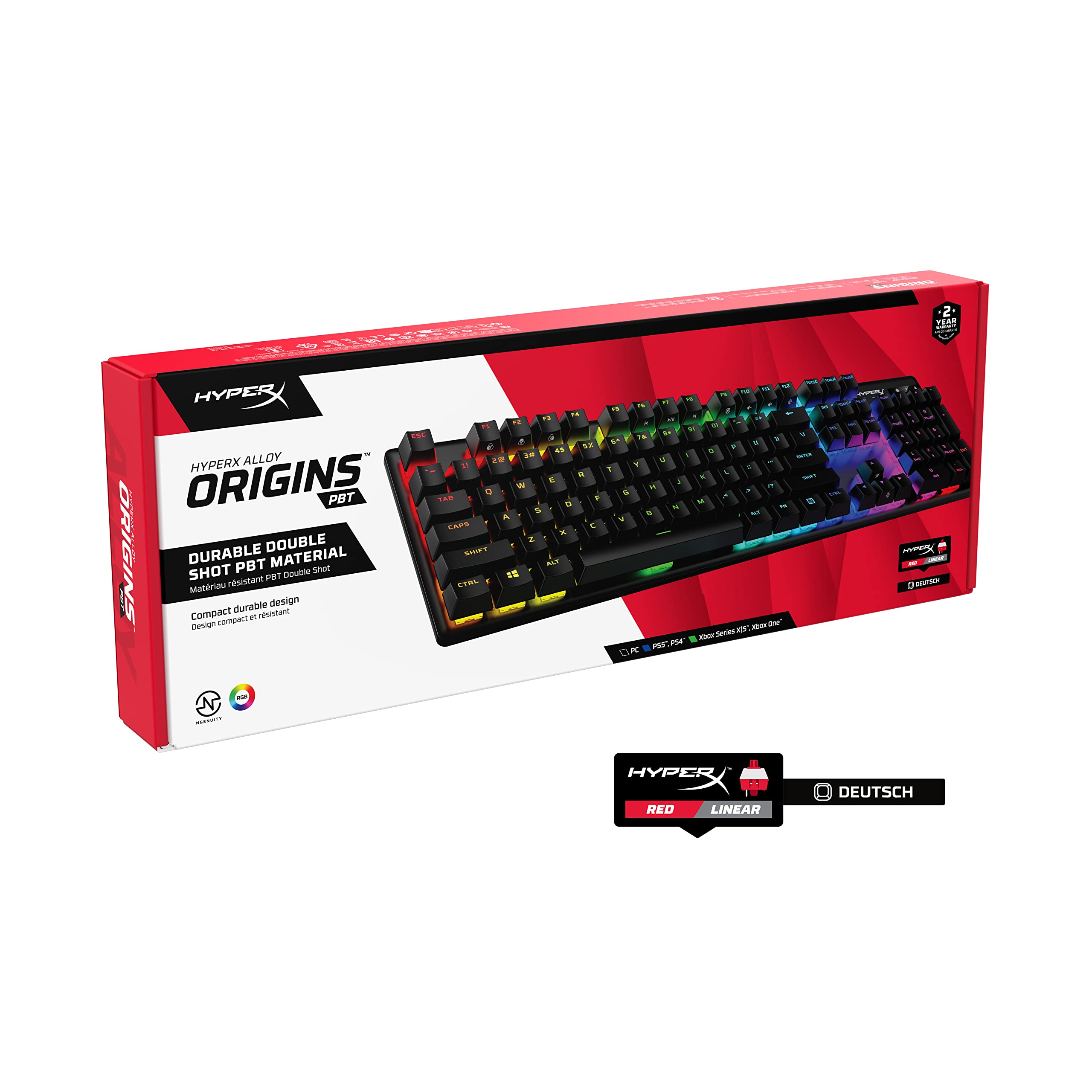 HyperX Alloy Origins PBT – mechaniczna klawiatura do gier, nasadki klawiszy PBT, klawisze RGB, HyperX mechaniczne przełączniki, przełączniki, kompaktowa, przenośna, wytrzymała obudowa aluminiowa,
