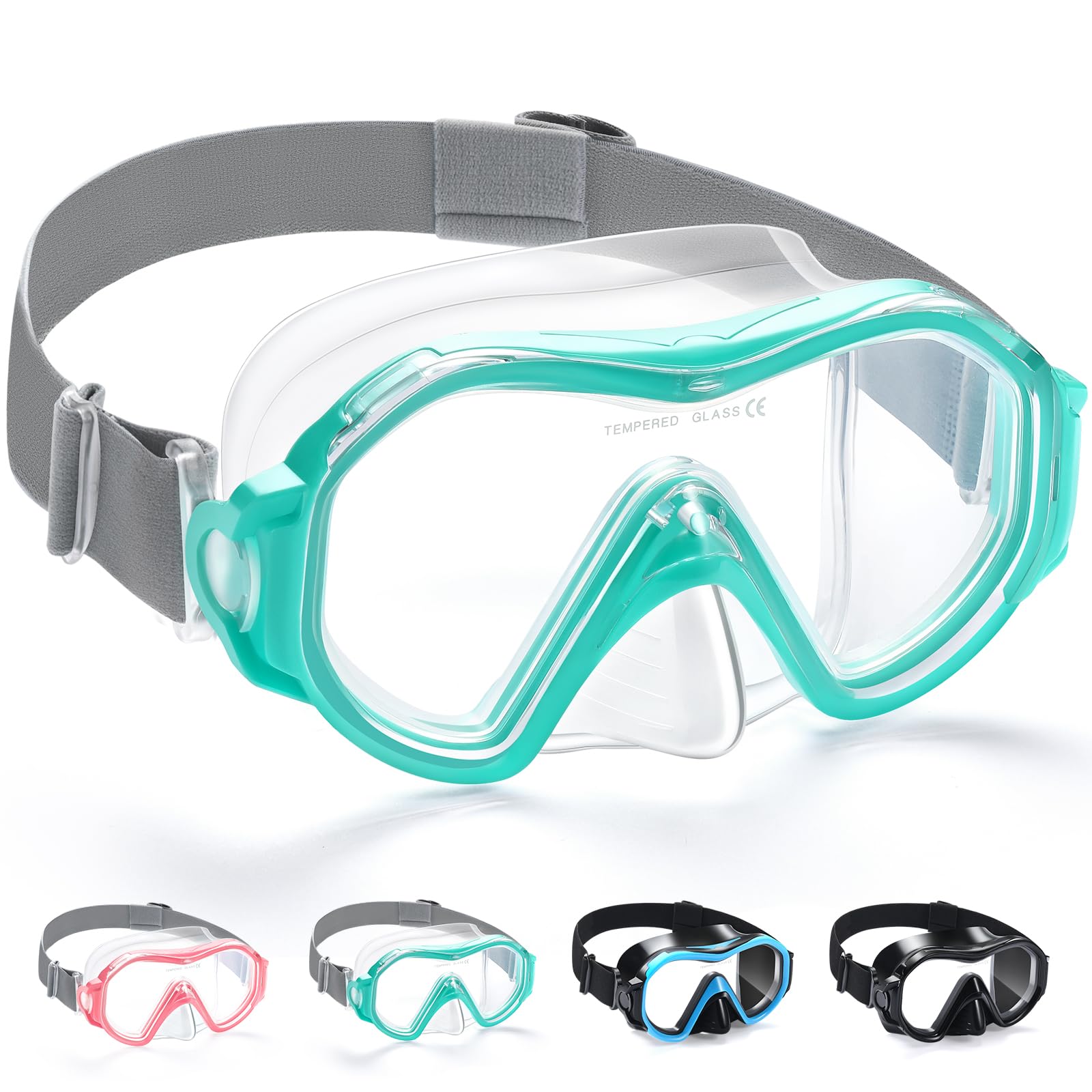 Supertrip Taucherbrille Erwachsene mit Nasenschutz, verstellbarem Stoffband,180° Panorama HD Tempered Glas, Schwimmbrille, Schnorchelmaske, Tauchmaske für Herren Damen Jugendliche