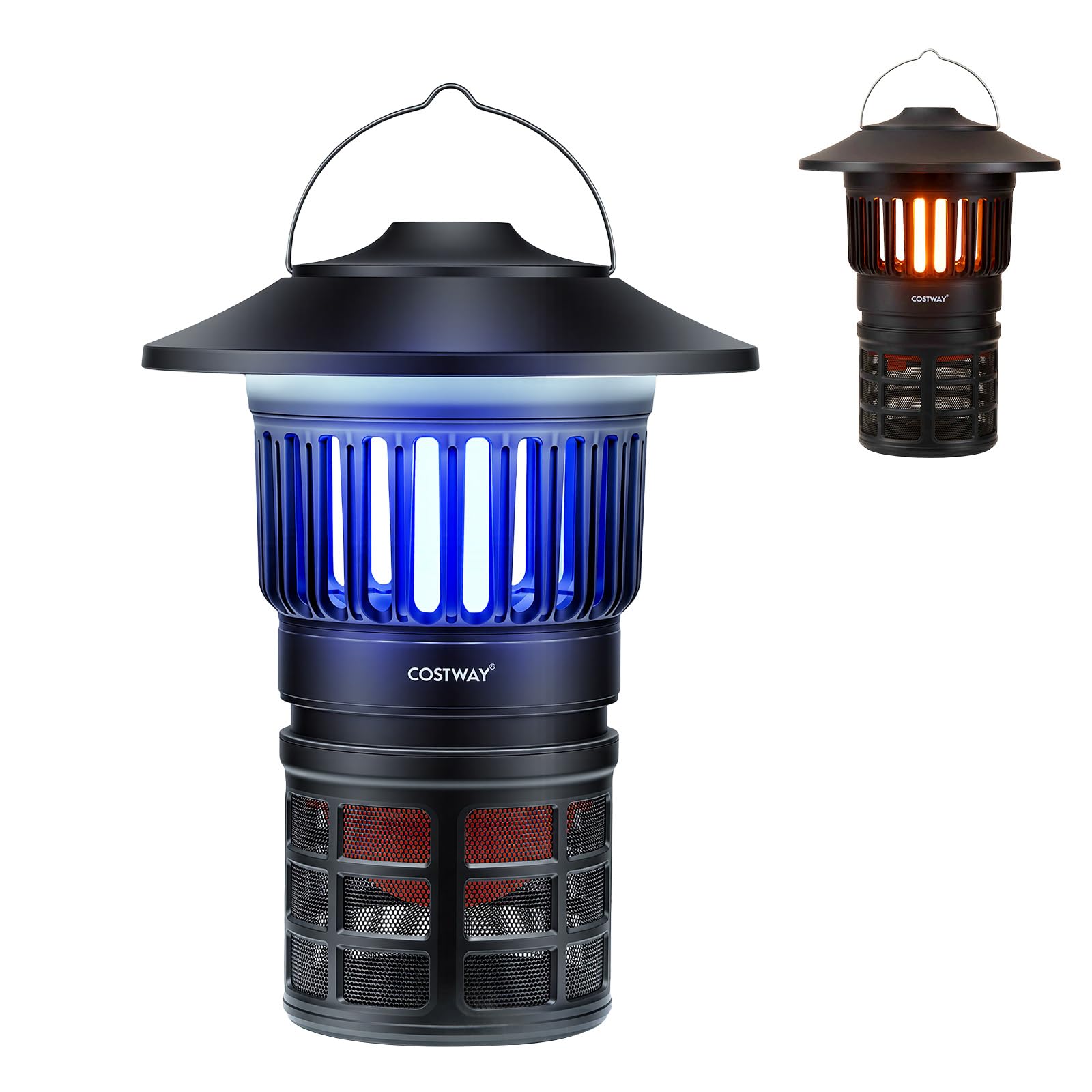 COSTWAY Outdoor Fly Trap, Rechargeable Electric Mosquito Killer with Fan Suction, LED Lantern and Candle Lamp, IPX4 Waterproof Pest Repellent Control Lamp for Home, Garden, Camping, Travel