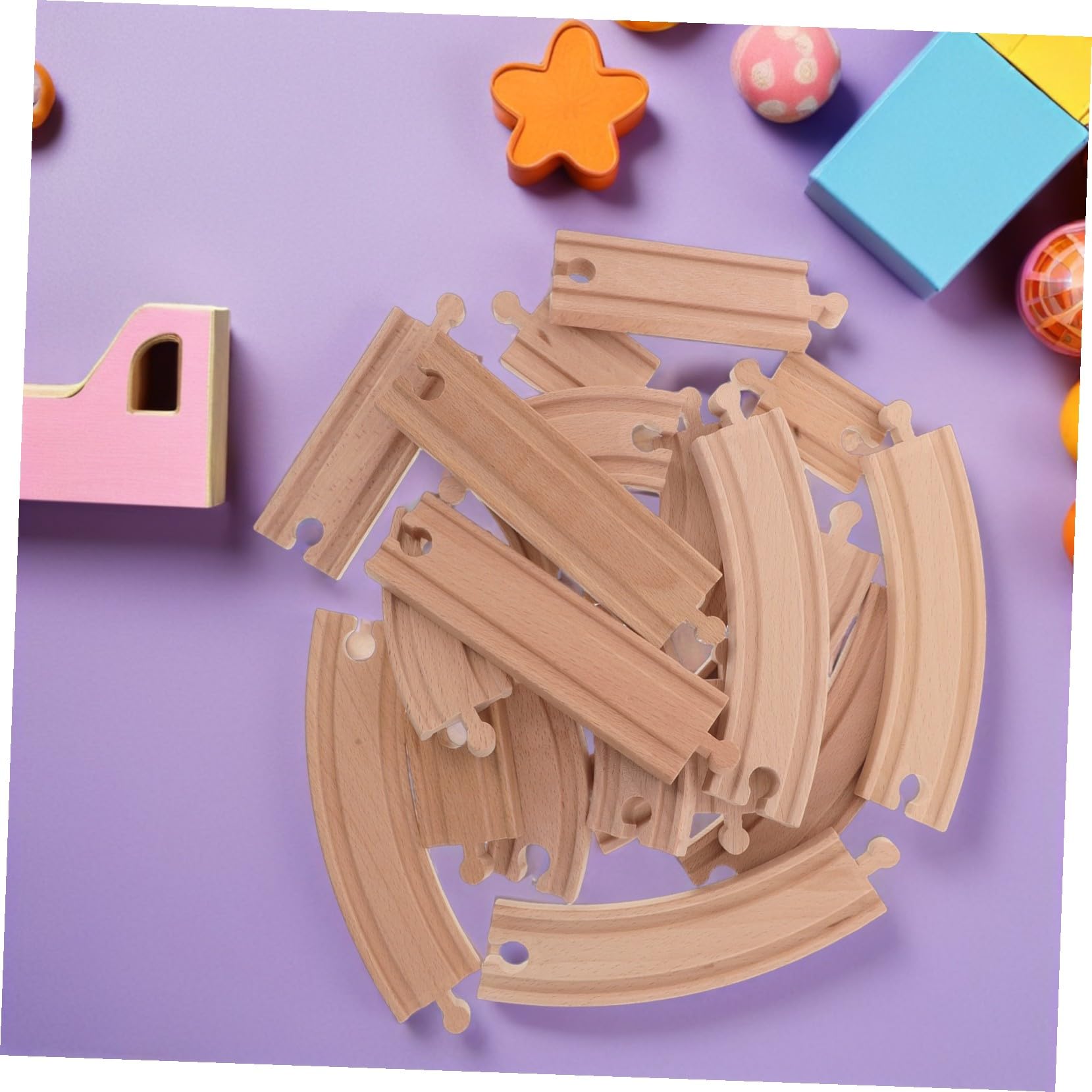 SUPVOX 20 Pezzi Binari Trenino in Legno Beige, Dritti e Curvi | Compatibile con Modelli Ferroviari, Pezzi per Montaggio Creativo, Accessori di Espansione per Gioco DIY