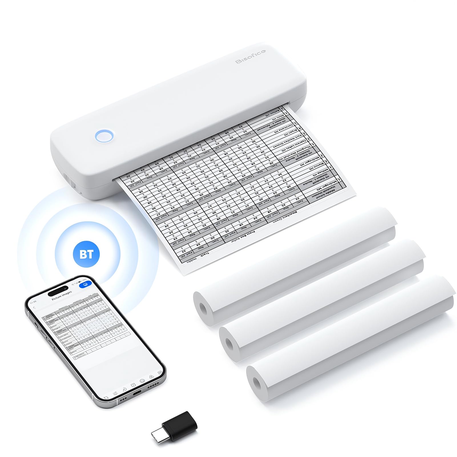 Stampante a trasferimento termico portatile A4 Wireless USB Connect with Mobile Compute US Letter per ufficio scuola Viene fornito con 3 rotoli di carta termica compatibile con Windows (bianco)