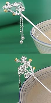 Amazon.co.jp: SUKIMIND 蝋梅花簪 銀 一本簪 シルバー かんざし 花 一