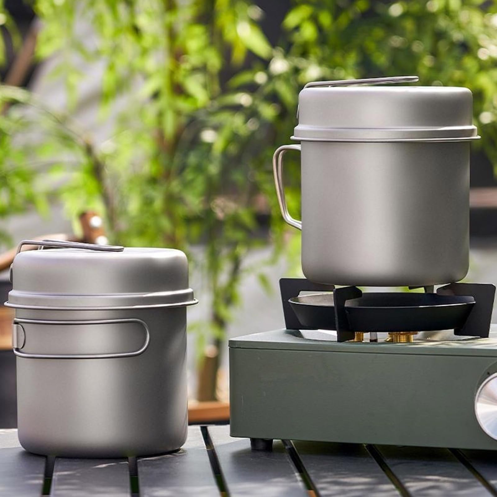 Casseroles de camping en métal avec poignée pliable et portable