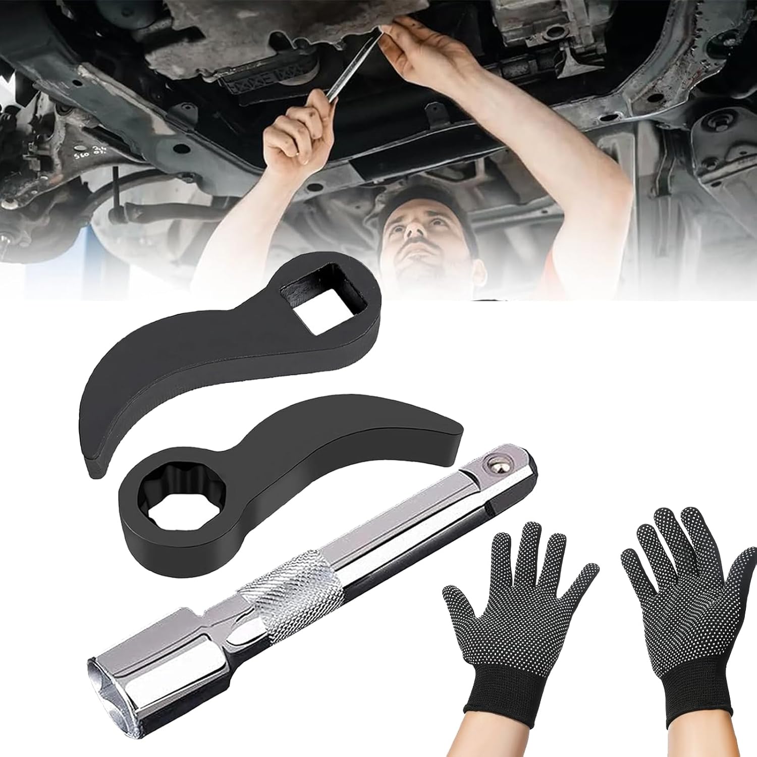 3 Pcs Pry Bar Wrench Adaptor Head, 1/2" Drive Adjustable Angle Head Pry Bar with Gloves, Thickening Half Shaft Removal Car Repairing Tools with Extension Bar for Tight Spaces