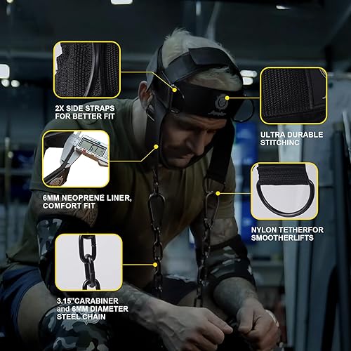 Miniatura 2 de Arnés de cuello para aumentar la fuerza del núcleo del cuello, ejercitador de cuello con cadena de acero resistente de 30 pulgadas para levantar