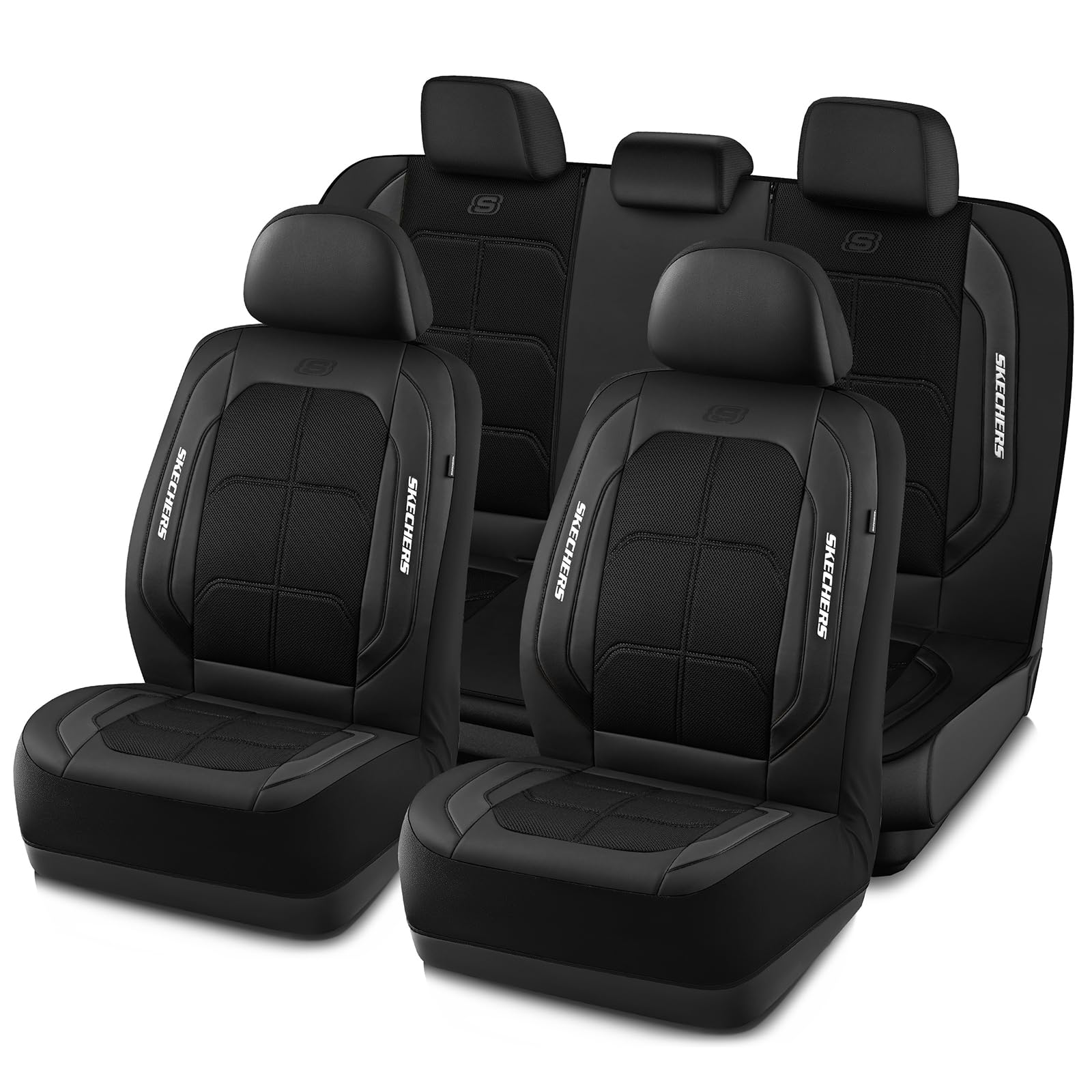 Skechers Air-Cooled & Memory Foam Seat Covers-Leather Car Seat Cover Supply Ultimate Comfort & Support,Seat Covers Full Sets,Airbag Compatible