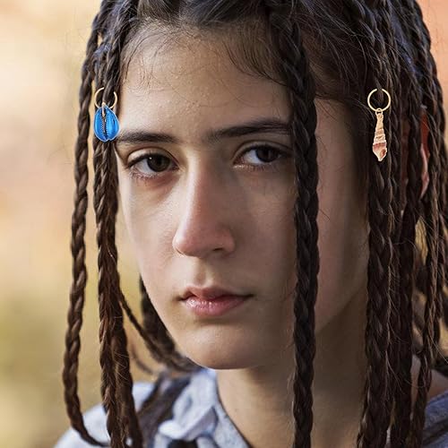 Miniatura 5 de EXCEART Accesorios para rastas, 13 piezas de anillos trenzados para el cabello, pinzas para el cabello, colgantes de esmalte de concha de océano,