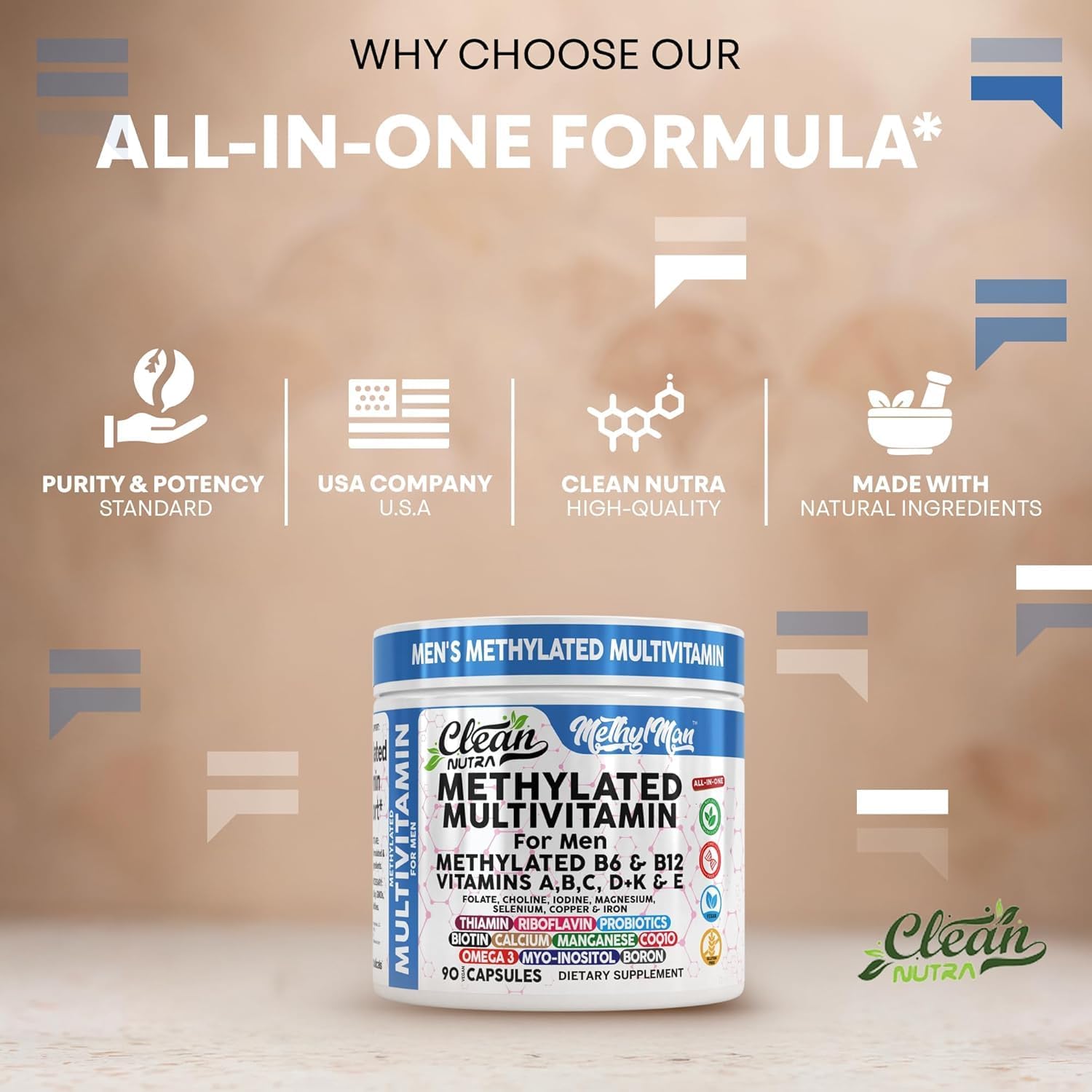 Methylated Multivitamin for Men with Vitamin B12 B6 Choline Magnesium Selenium CoQ10 Iodine Manganese Iron Boron Copper Thiamin Riboflavin Biotin Probiotics Omega 3 | Vegetarian Capsules Mens Vitamins - Image 9