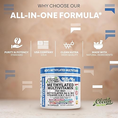 Miniatura 9 de Methyl Man Multivitamínico metilado para hombres A B6 B12 C D K E tiamina folato colina Omega 3 boro yodo magnesio selenio calcio probióticos