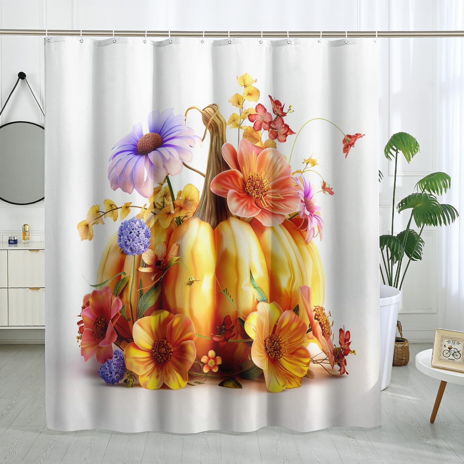 Sokdcam Duschvorhang Herbst-Kürbis-Design – Wasserdicht, 183 X 183 Cm, Mit 12 Haken