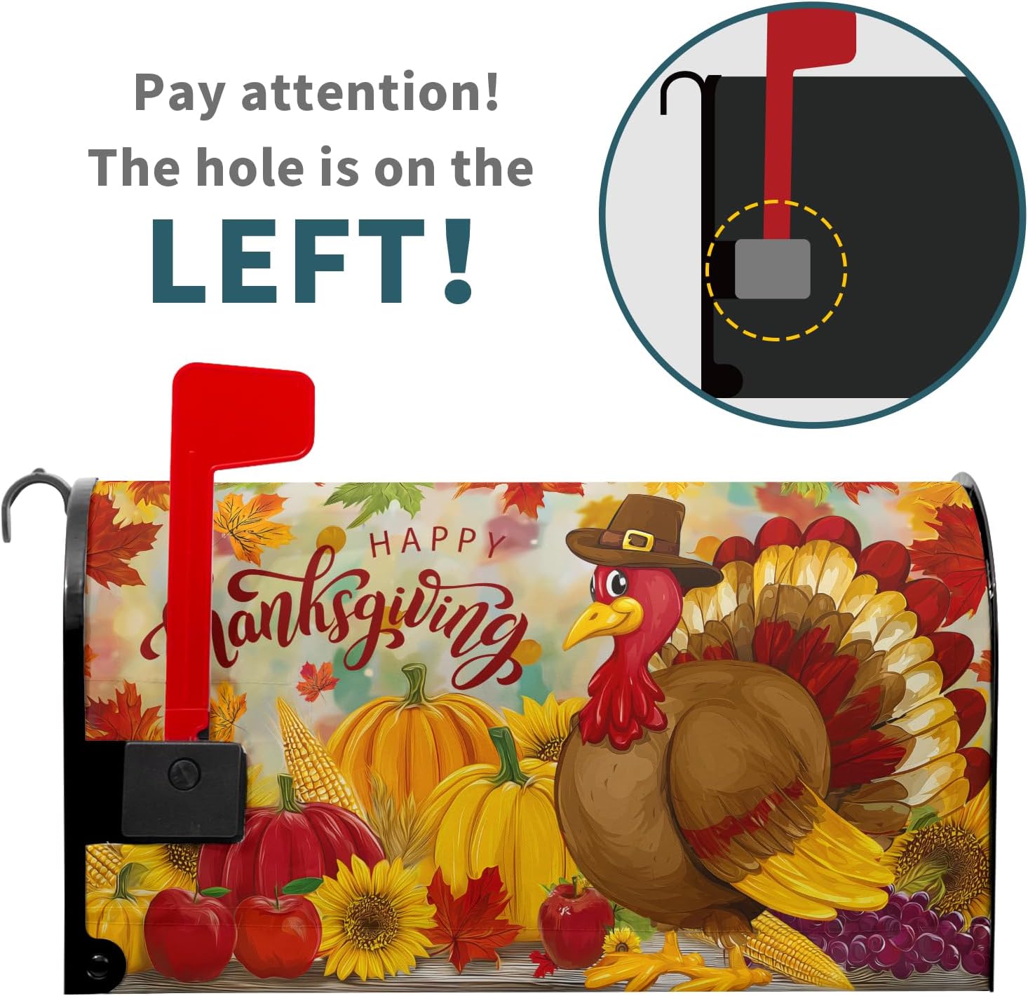 Autumn Thanksgiving Turkey Pumpkin Mailbox Cover Magnetic Large Size 25x21 Inch Fall Mail Box Cover Happy Thanksgiving Day Post Box Cover Wrap for Seasonal Farmhouse Garden Yard Outdoor Decoration
