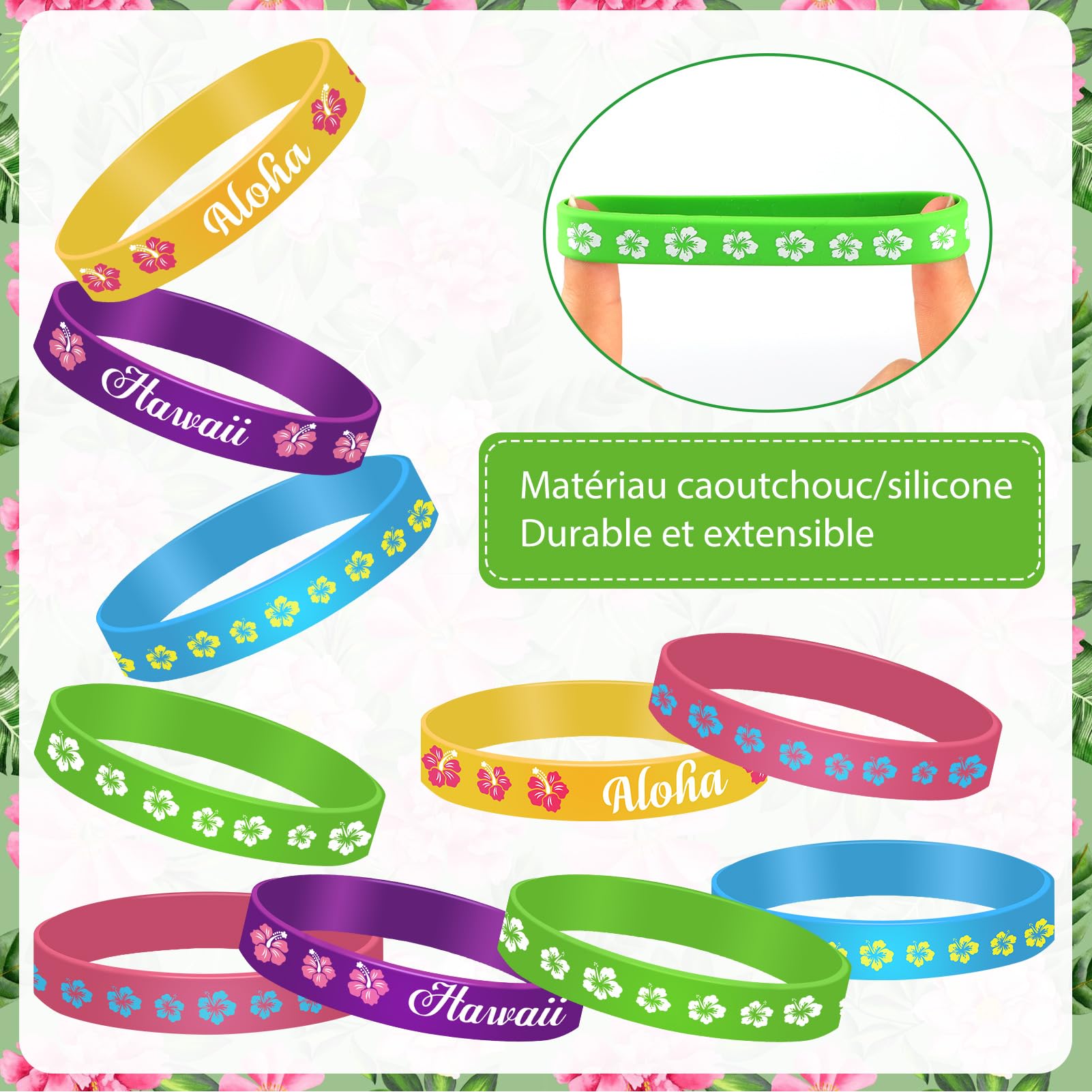 HOWAF 35pcs Bracelets Fleur Hibiscus Silicone Hawaienne Enfant Adultes Deco Plage Anniversaire Tropical Pool Party
