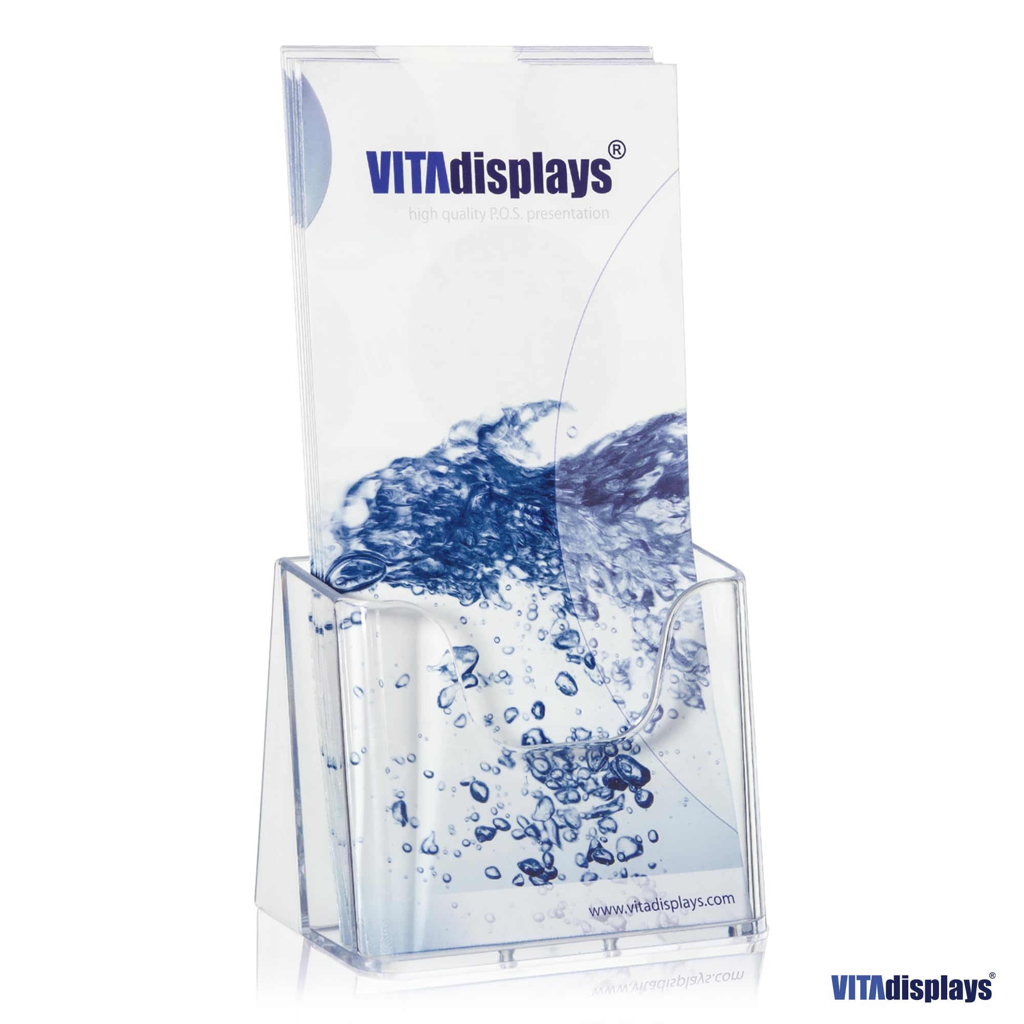 Soportes de sobremesa para folletos - Soportes para folletos de VITAdisplays Transparente, DIN Largo (DL) Pack 100 unidades
