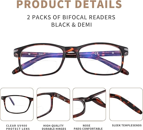 Miniatura 3 de Gafas de lectura bifocales para hombres y mujeres, luz azul, lectores de computadora, marco ancho, progresivos, transparentes, de diseñador de moda