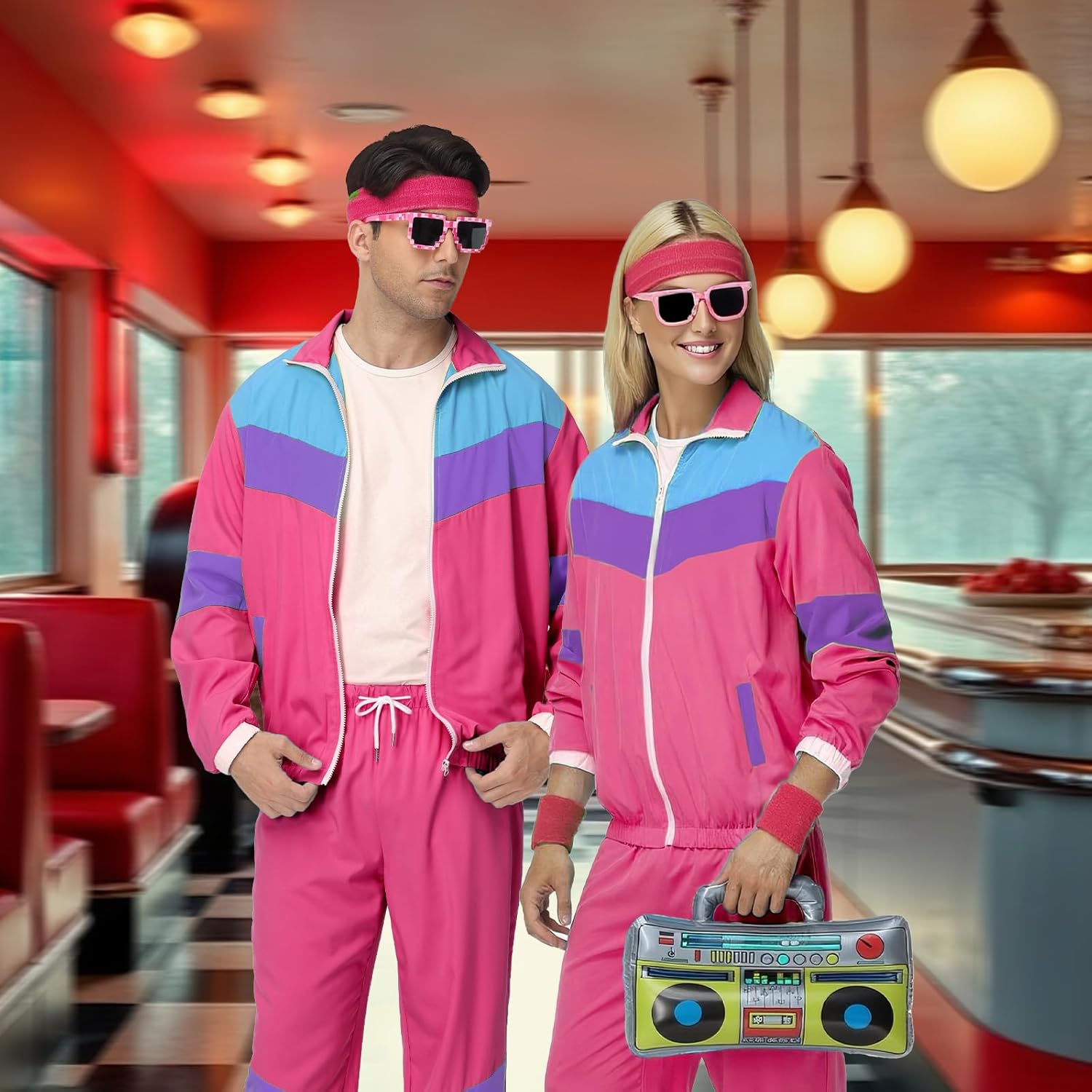 80s Outfit for Men Women - Retro 90s Workout Tracksuit, 80s Themed Party Halloween Costumes