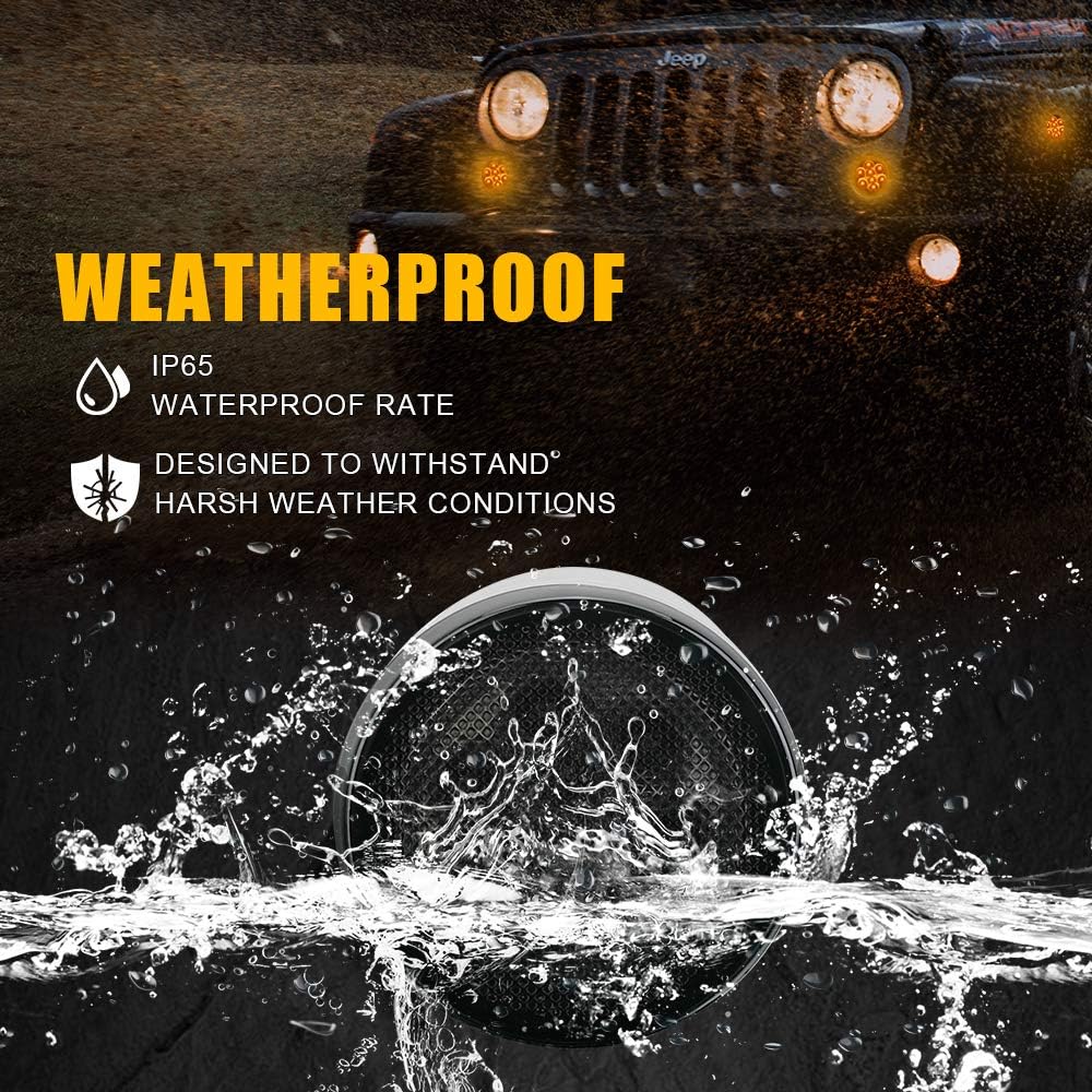 SUNPIE Amber Front LED Turn Signal Light Assembly for 2007~2016 Jeep Wrangler JK Turn Lamp Fender Flares Eyebrow Indicator Side Maker Parking Lights Bulb Smoke Lens Pack of Two
